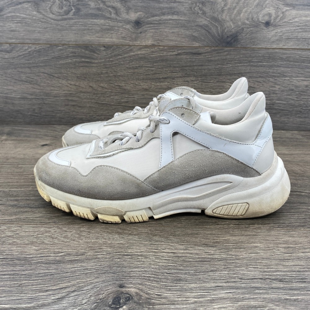 M Gemi Women's Chunky Sneakers White Grey Leather Platform Trainers Size 38